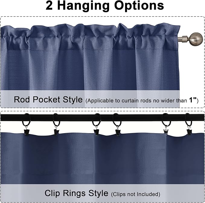 Chyhomenyc Blue Curtains 30 Inch Length, Faux Linen Textured Small Cafe Curtains, Light Filtering Short Curtains for Basement Curtains Window, 30x30 Inch, 2PCS
