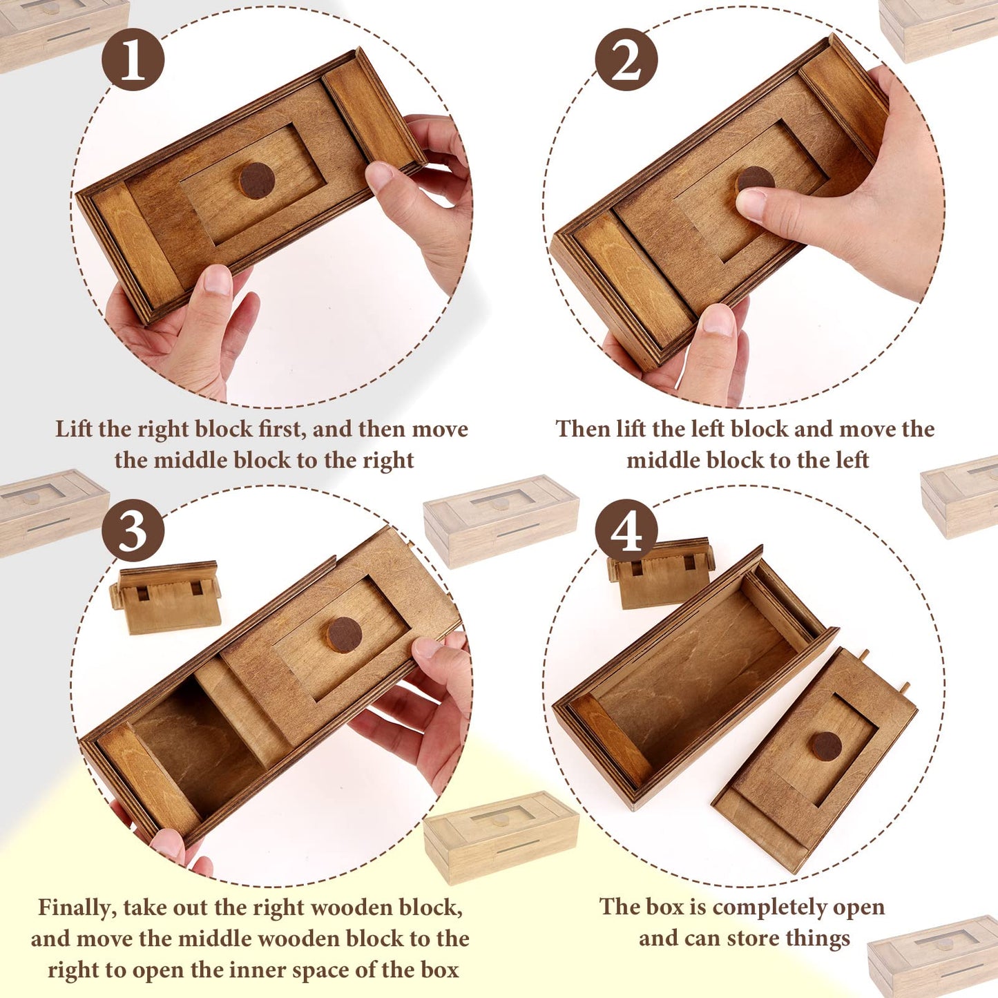 Puzzle Box 3 Pack Wooden Secret Puzzle Box with Hidden Compartment 3D Brain Teaser Magic Drawers Secret Magic Box Wooden Box Puzzle Case Difficult Puzzles Boxs Gift Card for Adults and Kids