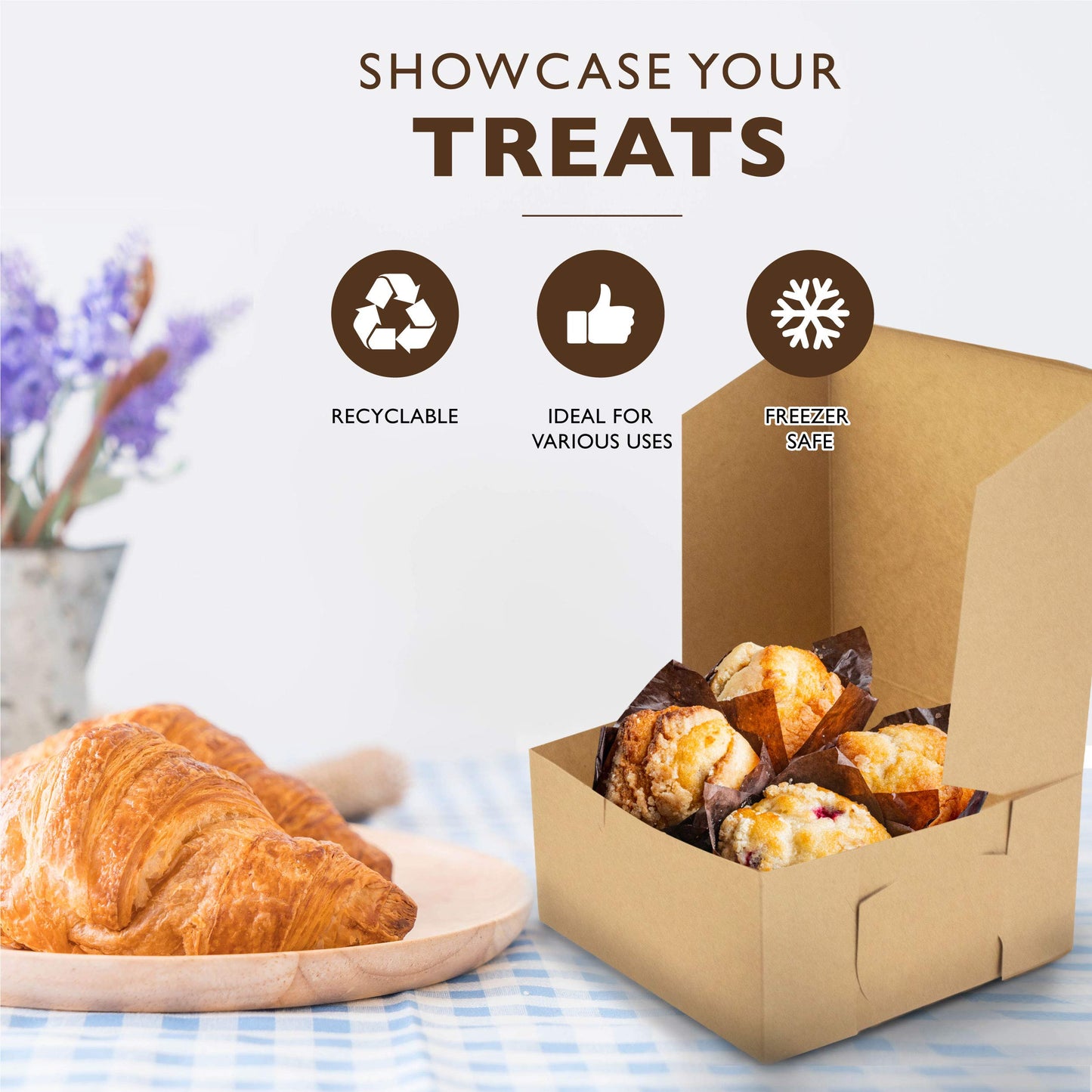 Fit Meal Prep 25 Pack Kraft Bakery Boxes, 6 x 6 x 3 Inches Brown Pastry Boxes, Cardboard Treat Boxes Pie Boxes Cookie Boxes Dessert Boxes for Cupcakes, Chocolates, Donuts, Macarons
