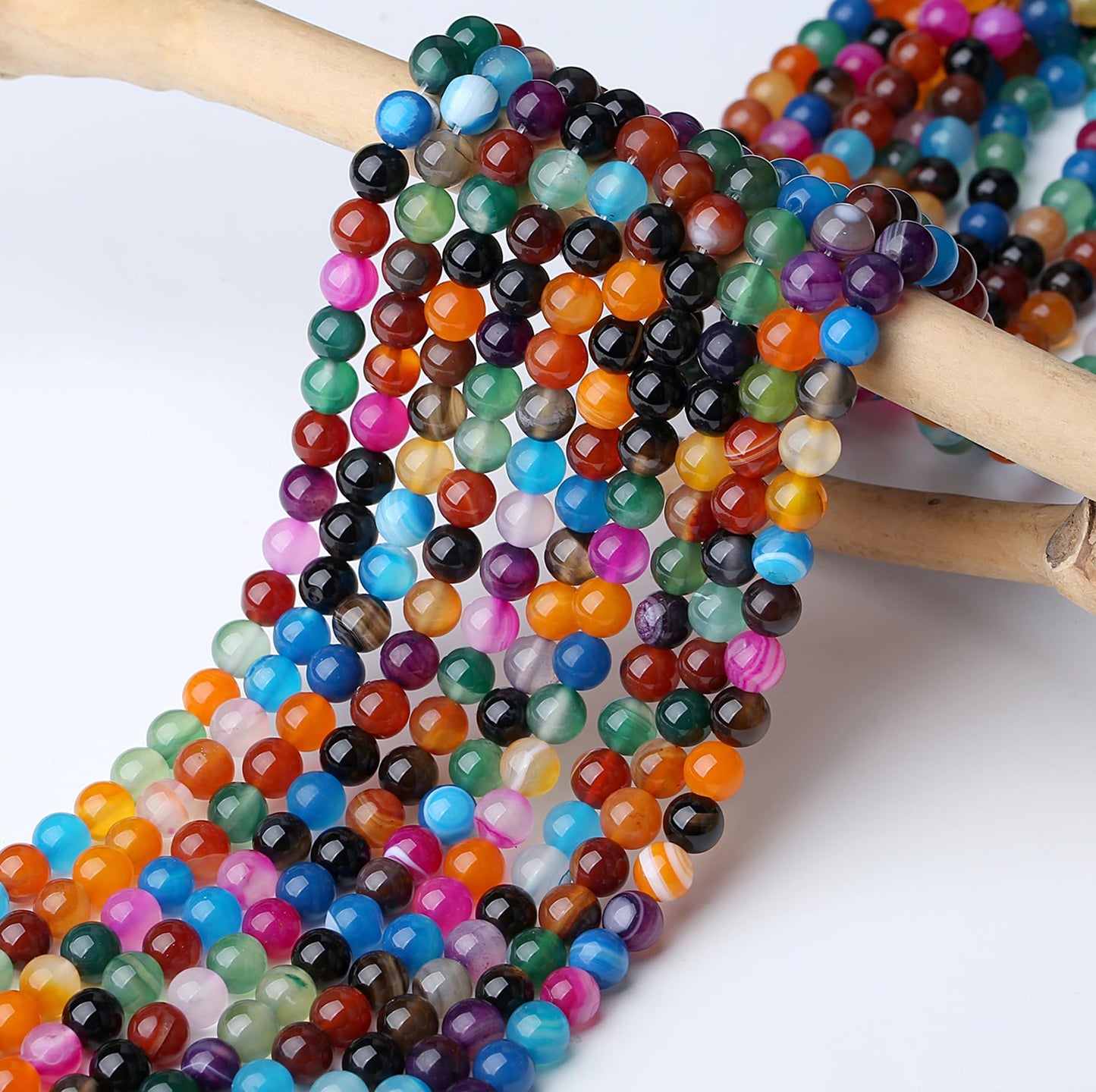 NUKAYAI Natural Stone Beads 100pcs 8mm Colorful Agate Round Stone Beading Loose DIY Smooth Beads for Bracelet Necklace Earrings Making