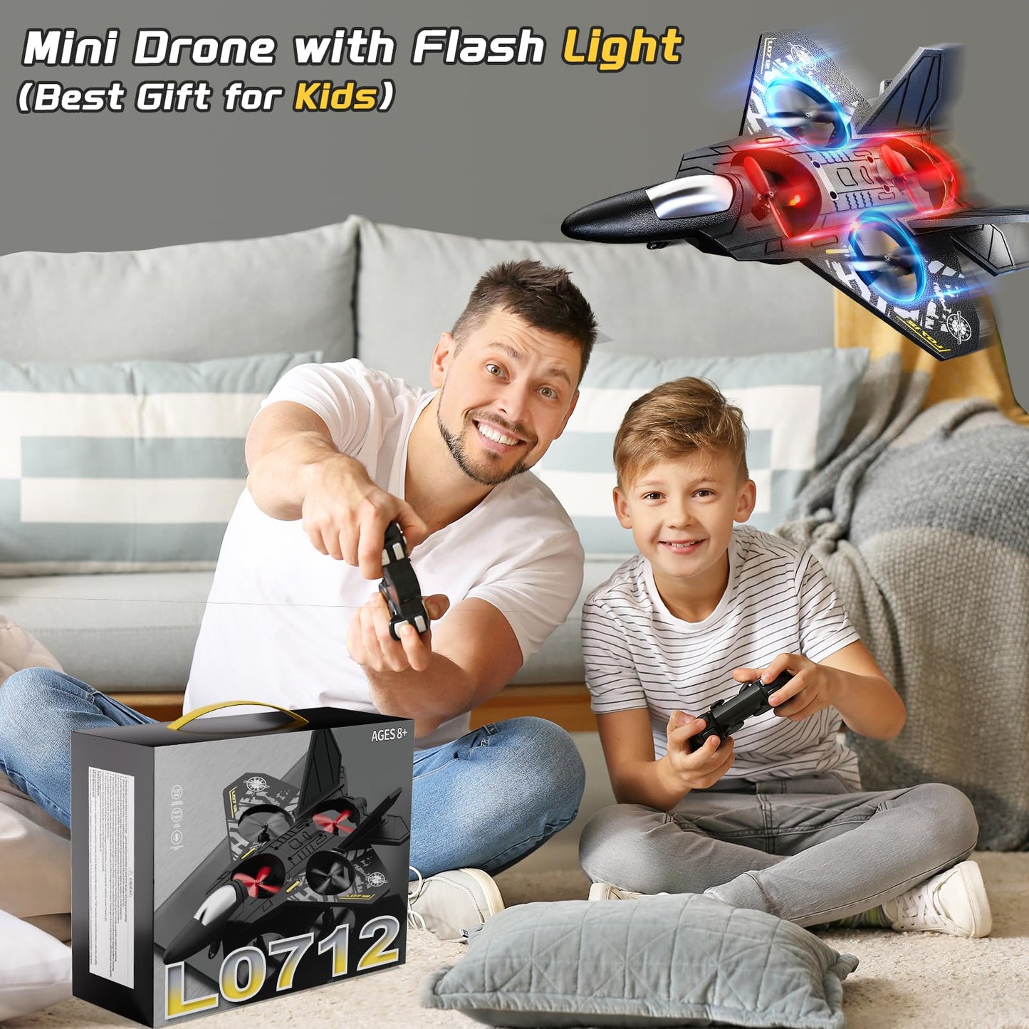 WATUDOU Foam Remote Control Airplane Drone for Kids Ages 8-12, Remote Control Jet with Lights, 360° Flips, Auto Hover, Headless Mode, One-Key Take Off & Landing, Outdoor Flying Toy Gift for Boys