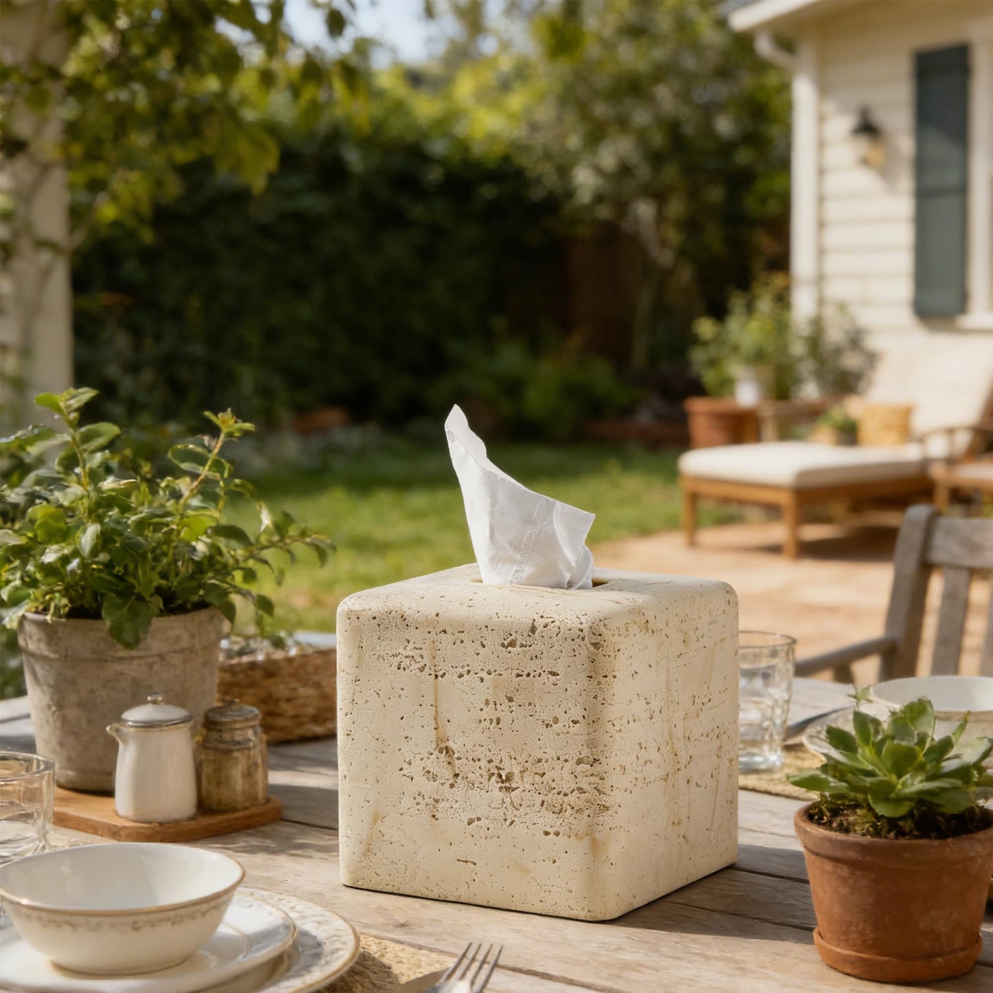 Natural Travertine Textures Tissue Box Cover Square for Home Decor,Resin Heavy Tissue Box Holder for Bathroom Countertop,Tabletop,Bedside Table,Office (Handmade of Resin)