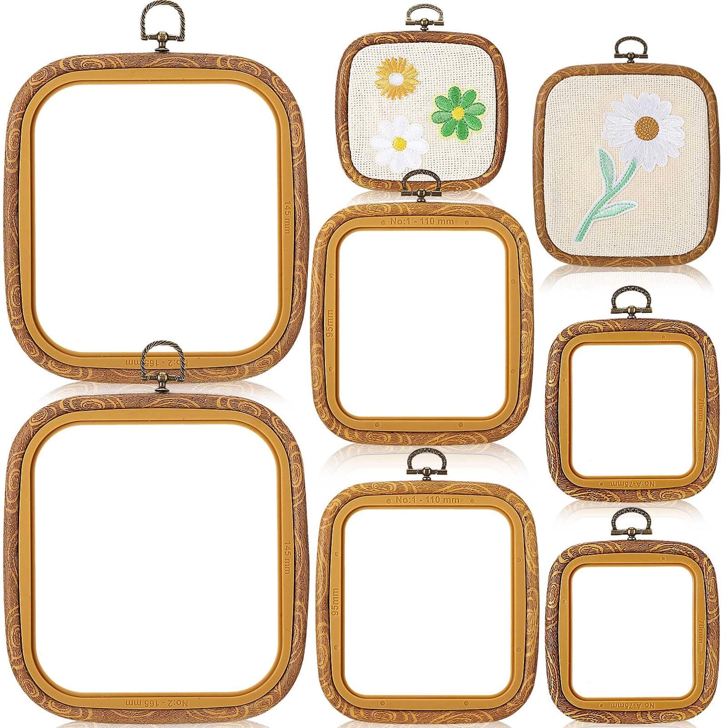 Qunclay 6 Pcs Square Embroidery Hoop Frame 3 Sizes Cross Stitch Display Hoops Ring for Art Craft DIY Sewing and Hanging Ornaments Decor