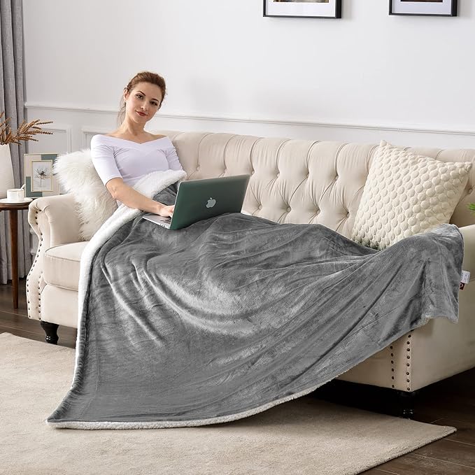 SOCHOW Sherpa Fleece Throw Blanket, Double-Sided Super Soft Luxurious Plush Blanket TwinSize 60 inchx80 inch, Grey