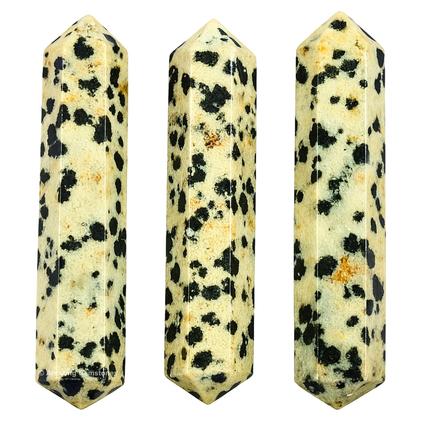 Amazing Gemstone Dalmatian Jasper Crystal Points Bulk Healing Crystals - Pack of 3 Double Terminated Healing Wand Point Bulk Crystals for Crafts, Crystal Grid, DIY - Premium Crystals - Beginners Gift