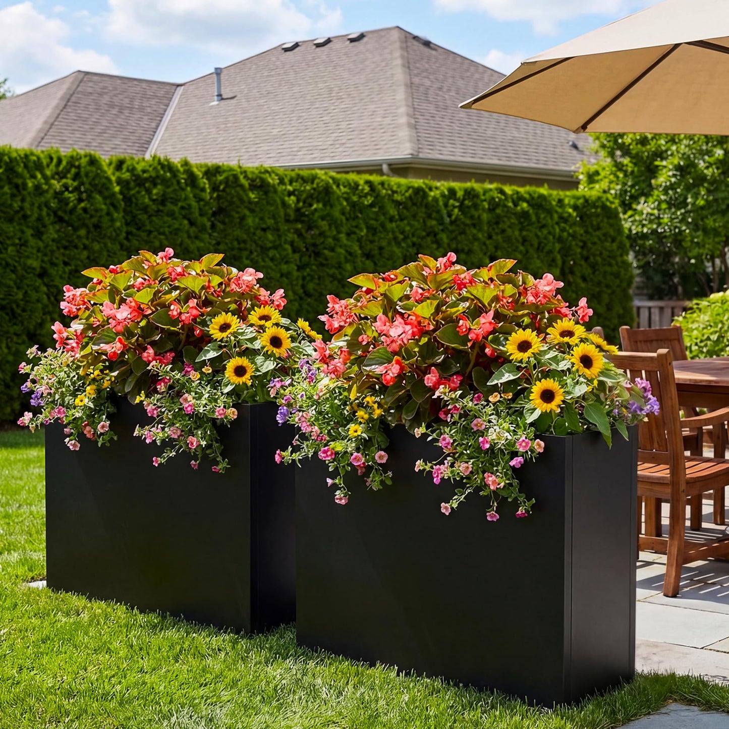 38"X13" X 30" Outdoor Planter Block Tall Rectangular Skinmy, Black Metal Patio Planters for Privacy Screen Planter Box Front Porch Adjustable with Drainage Holes & Rust-Proof Coatin (Black, 1)