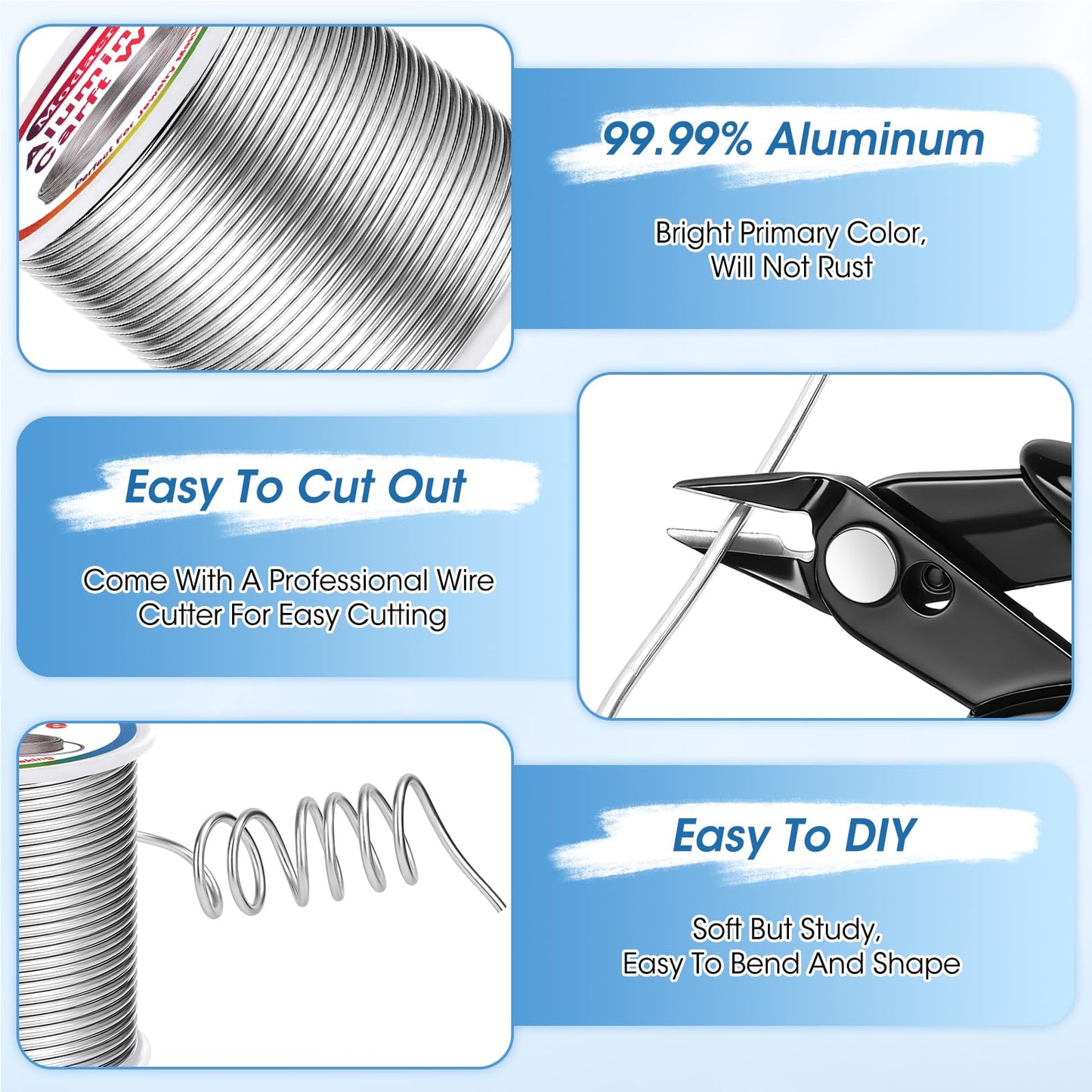 Modacraft 12 Gauge Aluminum Wire - 100 Ft 2mm Bendable Metal Craft Wire with Micro Flush Cutter for Sculpting, Jewelry Making, Floral Design, Doll Making, Bonsai Training, and DIY Crafts