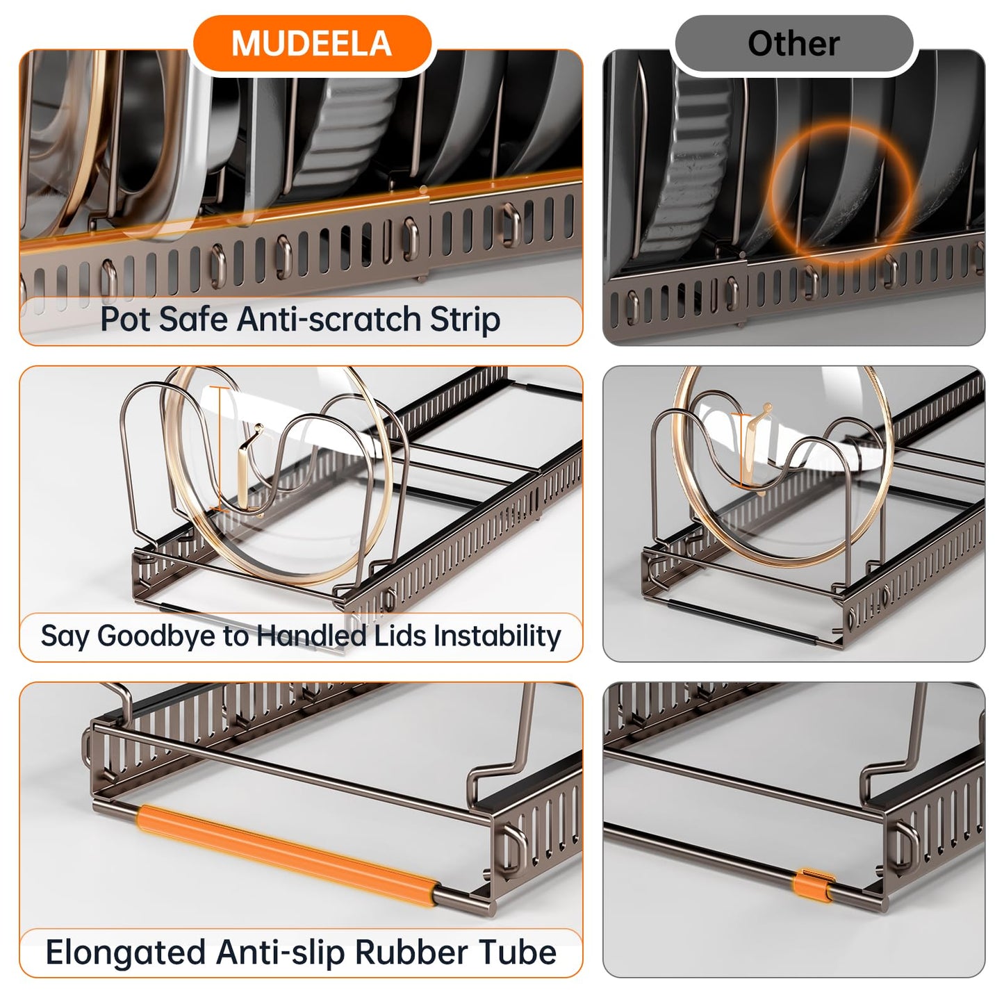 MUDEELA Pots and Pans Organizer under Cabinet, Expandable Pan Lids Organizers inside Cabinet with 12 Adjustable Dividers, Kitchen Storage Organization Pot Holder Cookie Sheet, Cutting Board Organizer