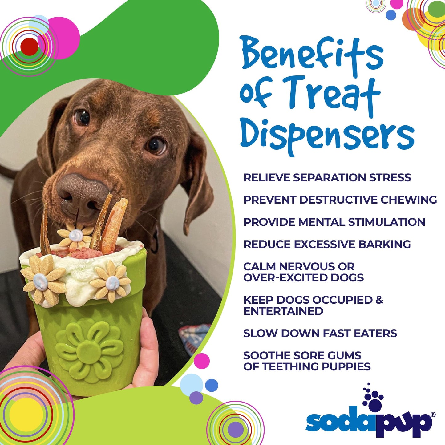 SodaPup Flower Pot – Durable Dog Treat Dispenser & Chew Toy Made in USA from Non-Toxic, Pet Safe, Food Safe Rubber Material for Mental Stimulation, Problem Chewing, Calming Nerves, & More