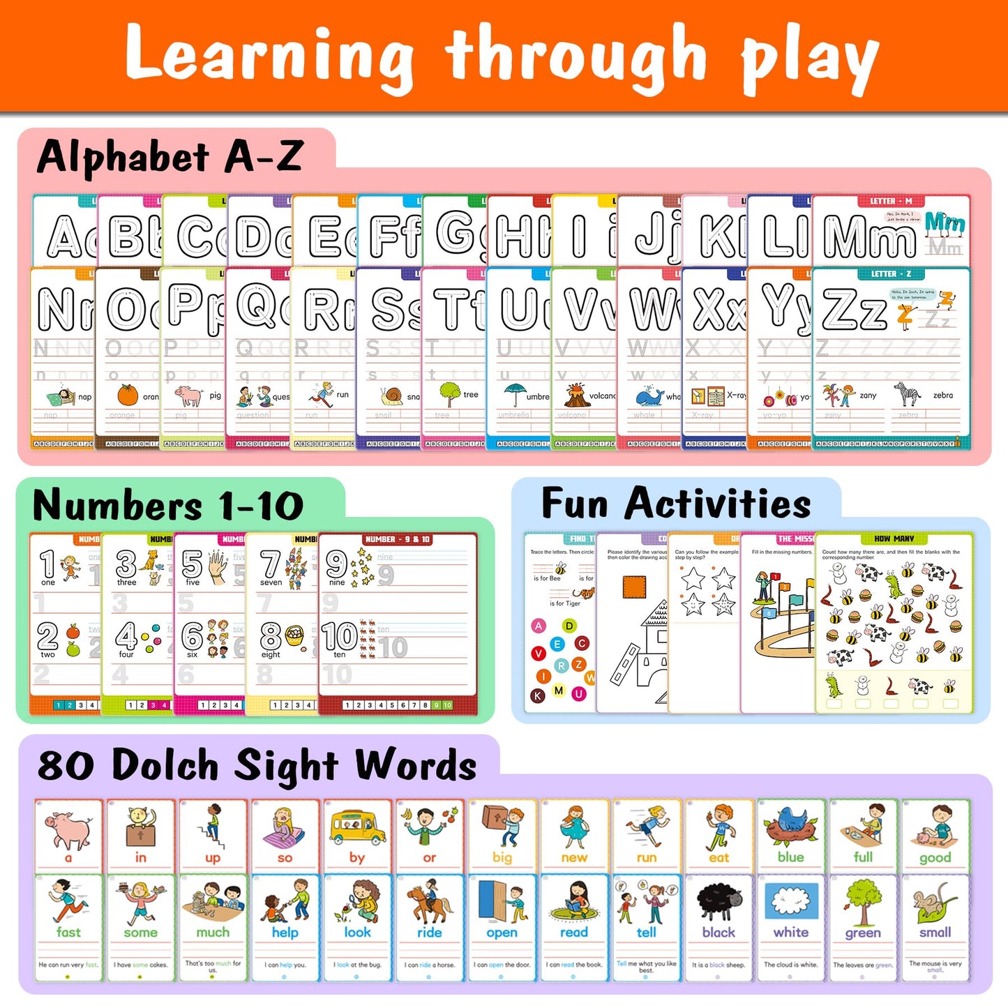 Hulupiggy Preschool Learning Activities - Reusable Letter & Number Tracing Book for Kids 3,4,5,6 Years Old -Builds Handwriting & Sight Words, PreK Kindergarten Workbook, Learning Toy Gift for Toddlers