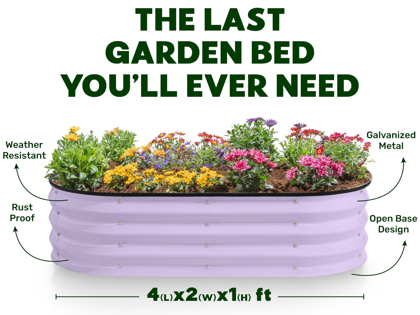 Plant & Plot Galvanized Raised Garden Beds Outdoor // 4×2×1 ft Planter Raised Beds for Gardening, Vegetables, Flowers // Large Metal Garden Box (Lavender)
