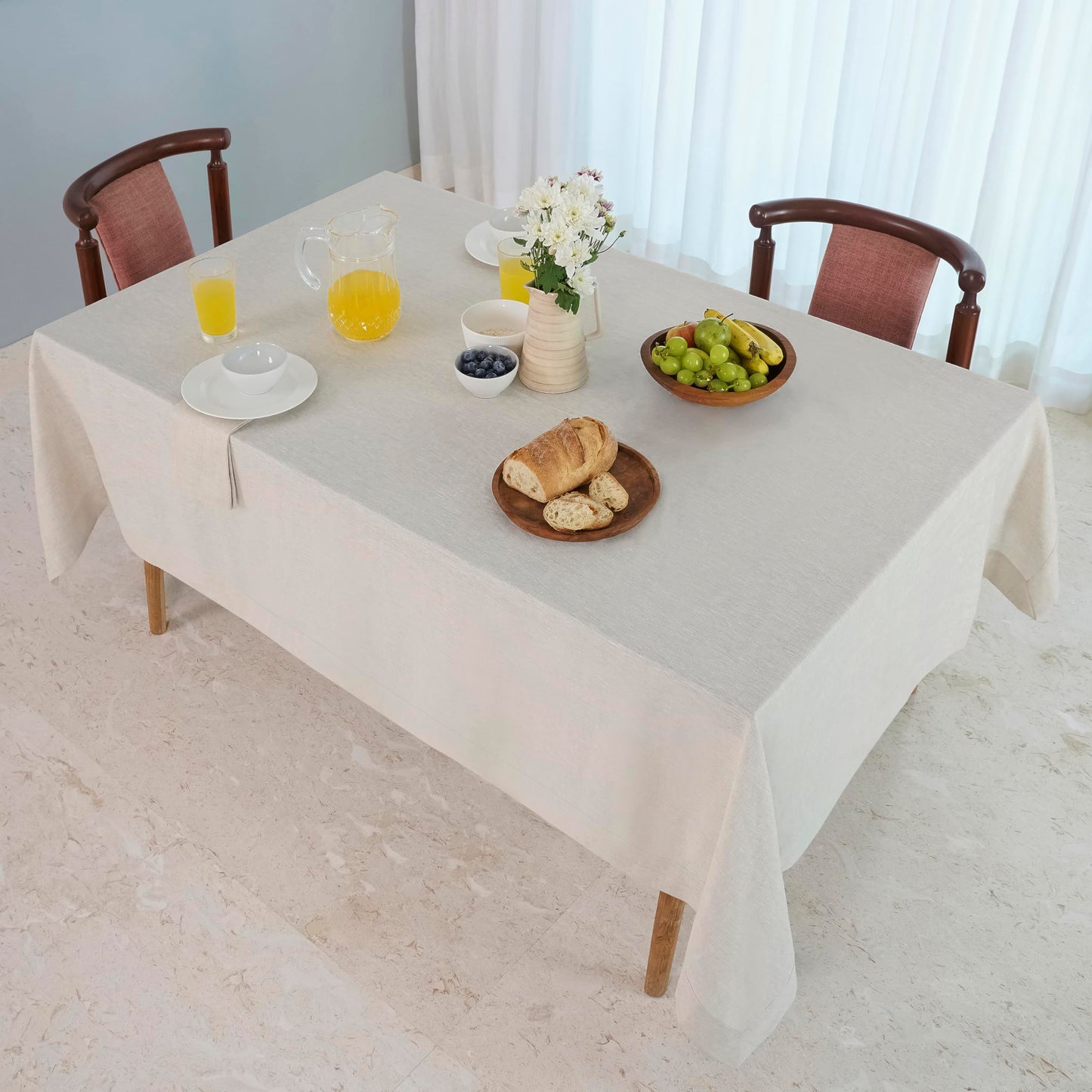 D'Moksha Homes Light Natural Linen Tablecloth 60 x 84 Inch - 100% Pure Linen Table Cloth for Rectangle Tables - Machine Washable Cloth Tablecloth for Mothers Day, Spring