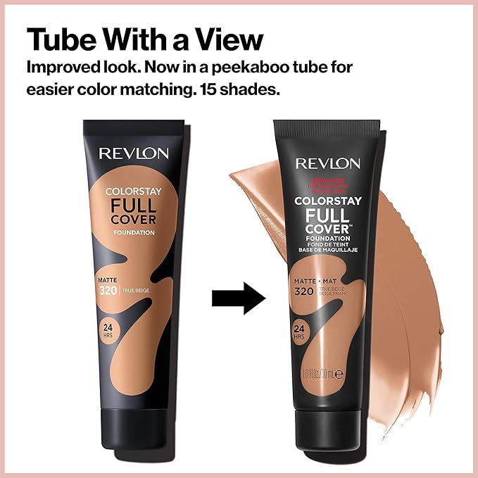 Revlon ColorStay Full Cover Longwear Matte Foundation, Heat & Sweat Resistant Lightweight Face Makeup, Caramel (425), 1.0 oz