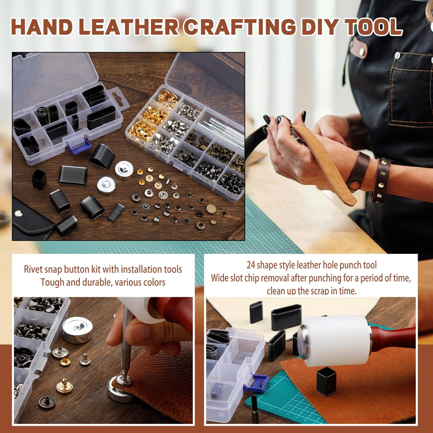 Leather Working Tools Kit, Leather Tooling Kit with Double Layer Storage Box, Heavy Duty Sewing Kit, Professional Working Tools and Supplies for DIY Stamping Cutting Engraving Punching Sewing