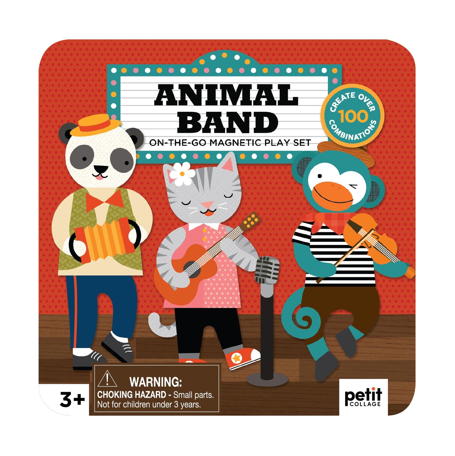 Petit Collage Magnetic Play Set, Animal Band – Mix & Match Magnetic Game Board, Ideal for Ages 3+ – Includes 2 Magnetic Scenes and over 25 Magnet Pieces, Ideal Travel Activity for Kids