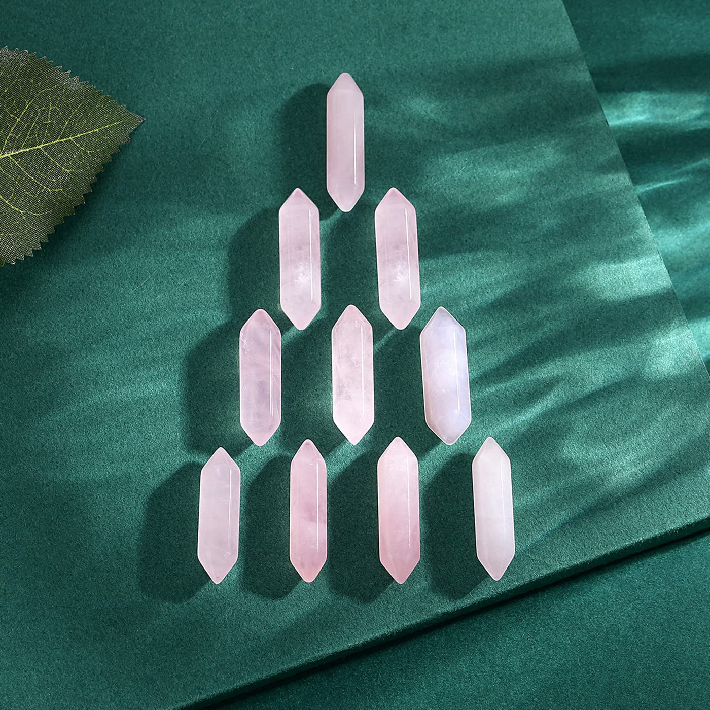 15 PCS Rose Quartz Healing Crystals Wands Polished Stones Bulk Tumbled Natural Hexagonal Pointed Reiki Energy Balancing Meditation Therapy Pink Stone Set Christmas Gift