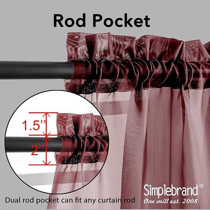 Simplebrand Red Sheer Panles 72 Inches Long 2 Panels for Living Room, Rod Pockets Airy Window Treatments Voile Sheer White Curtains Panels Lightweight for Front Back Patio Glass Door, 42" Width