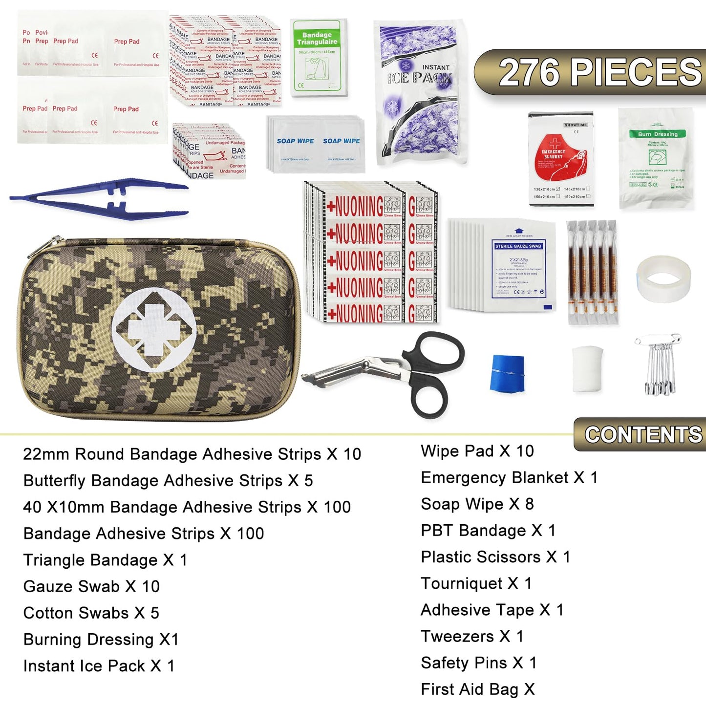 276Pcs Business First Aid Emergency Industrial First Aid Kits Basic Refill Supplies for Workplace Business Camouflage