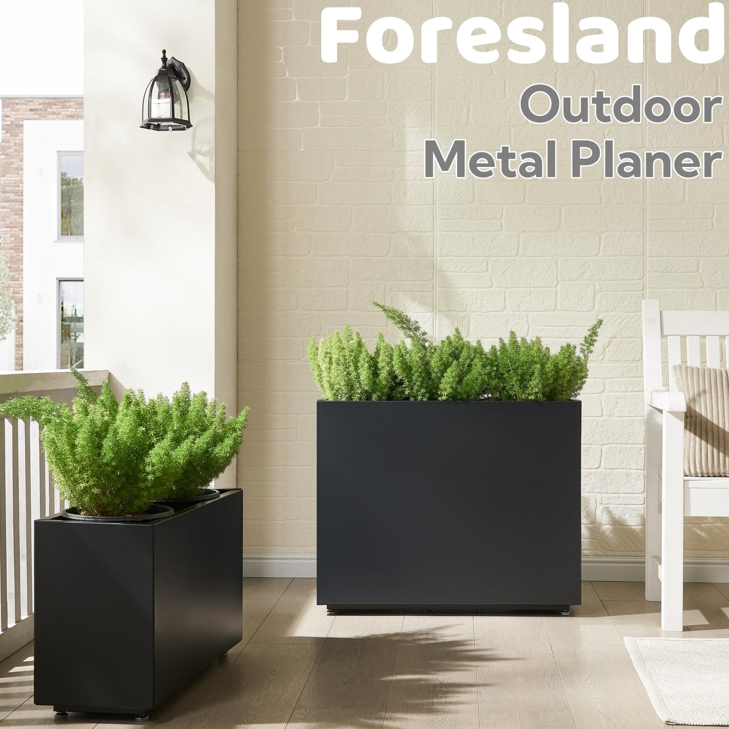 Foresland Outdoor Metal Planter Box 26Wx10Dx16H, Large Rectangular Trough Planters, Easy 5-Min Assembly, Modern Plant Container with Drainage Holes, Heavy Duty, Weather Resistant, Black