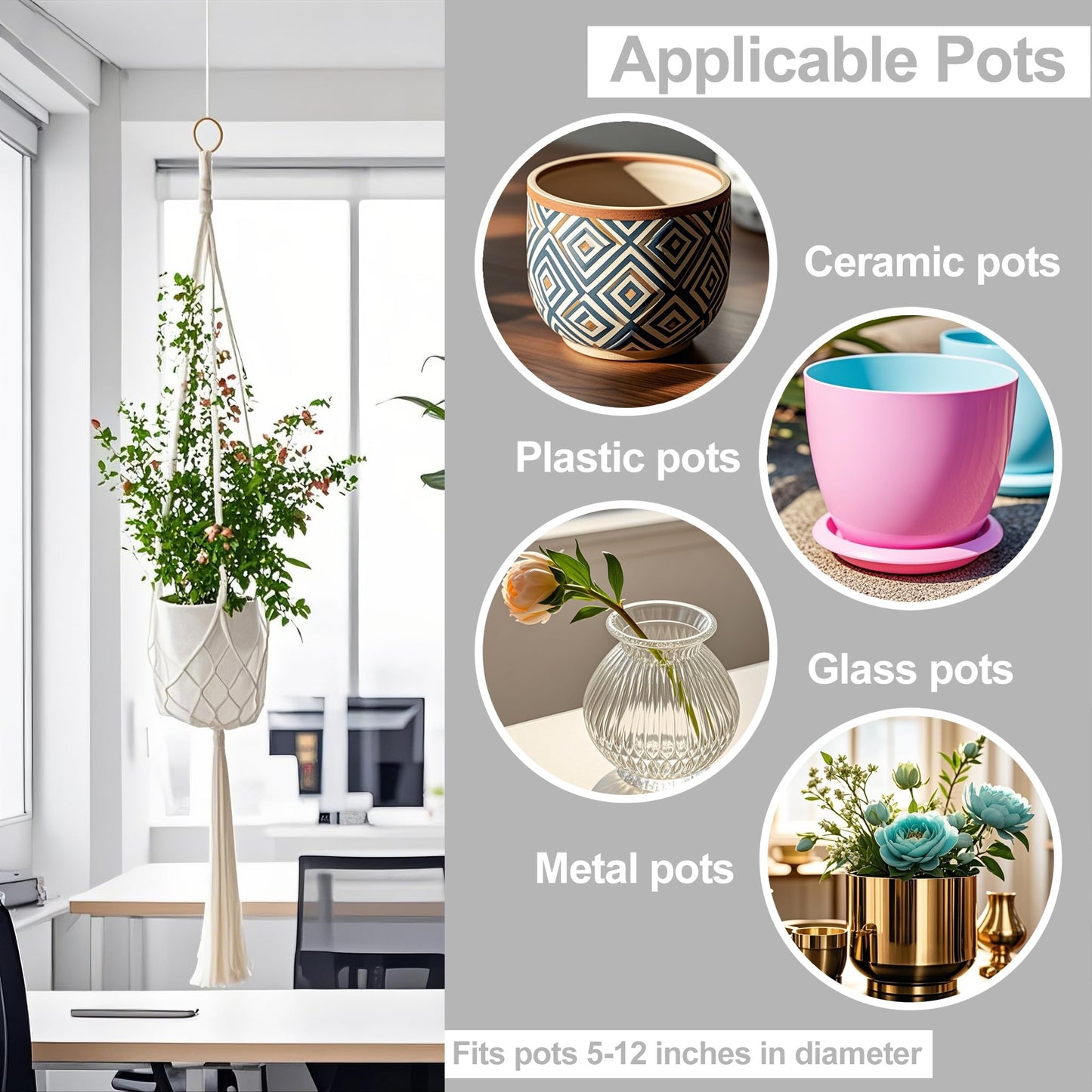 vriysei 3 Pack Macrame Plant Hanger Indoor, 35 41 47 Inch Handmade Boho Hanging Planter Basket with Screw Hooks S-Hooks and Extension Rope for Indoor Plants Home Decor (POTS NOT Included) (White)
