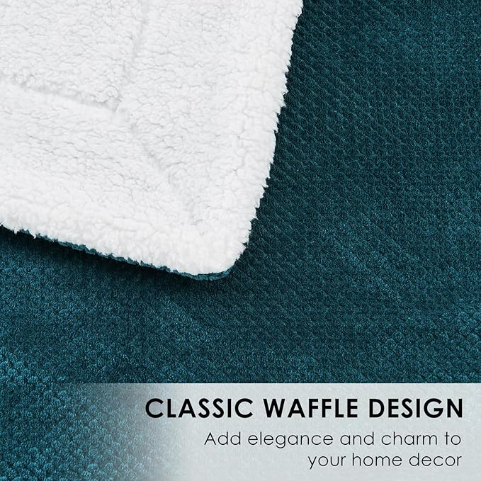 SOCHOW Waffle Sherpa Fleece Throw Blanket, Super Soft Fuzzy Warm, Lightweight Fluffy Reversible Plush Blanket for Bed Sofa Couch, 60 x 80 Inches Blue Coral