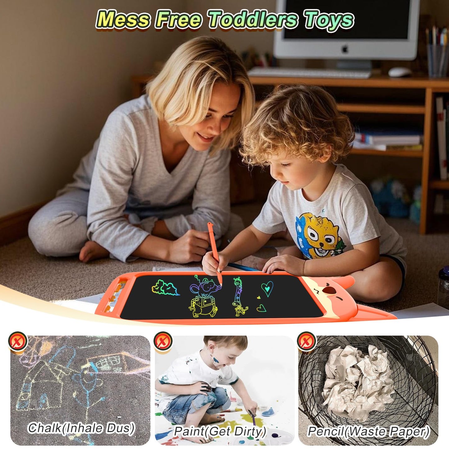 CHAFEGY LCD Writing Tablet 10 Inch, Doodle Board Toy, Cute Fox Drawing Pad for Kids Ages 3-8 - Educational Gift for Christmas & Birthday (Fox)