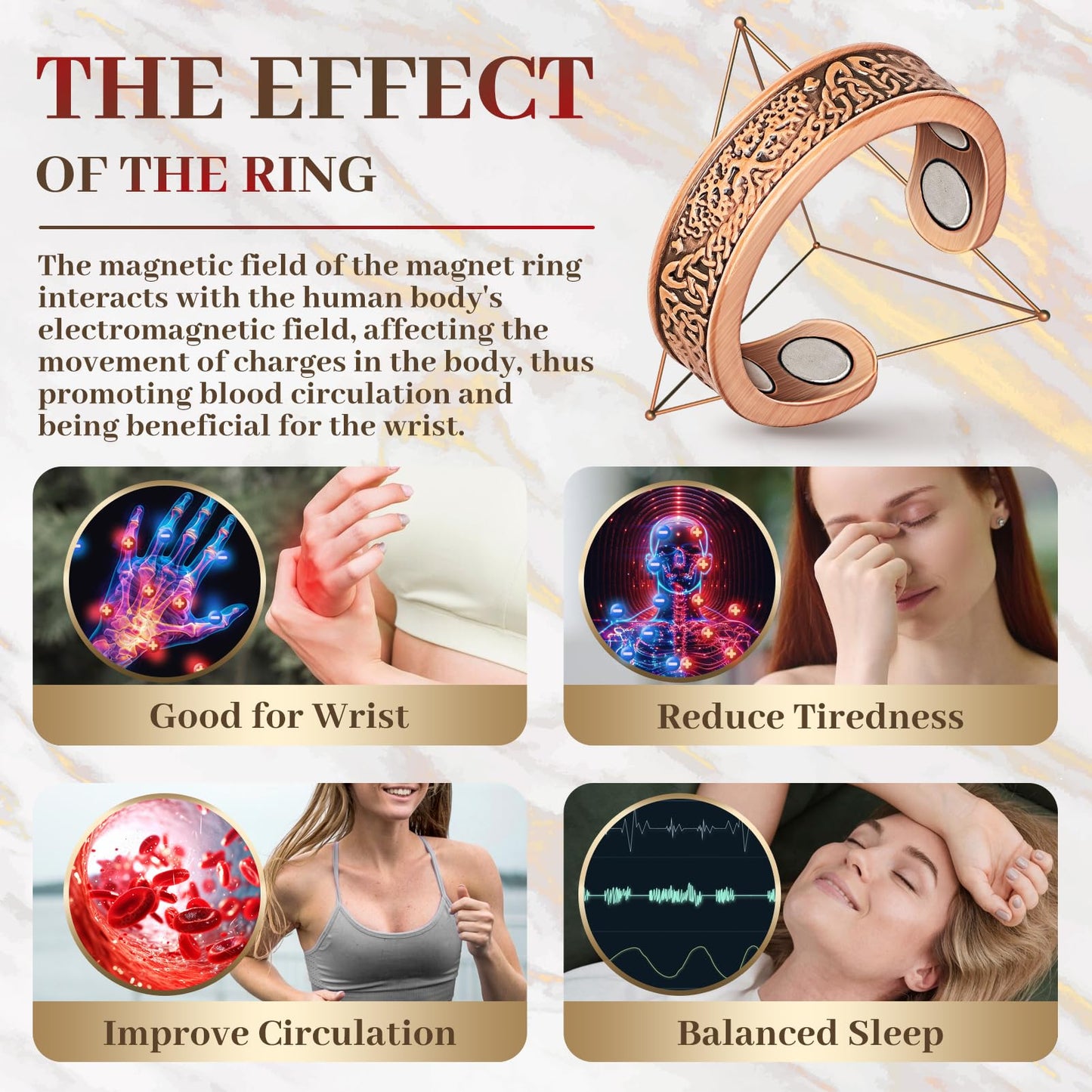 Auramag Copper Rings for Women, Lymphatic Drainage Ring 100% Pure Copper Thumb Rings with 3500 Gauss Magnets, Adjustable Jewelry Gift (2 PCS)