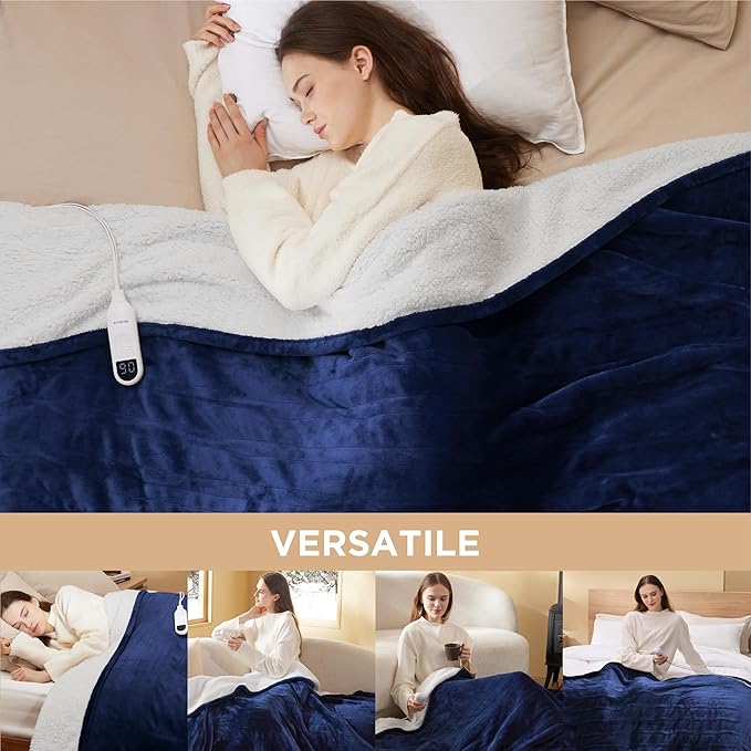 Bedsure Electric Blanket Twin - Soft Flannel Heated Blanket, Fast Heating with 10 Time Settings & 6 Heat Settings, Warm Gift for Grandma (62x84 inches, Pageant Blue)