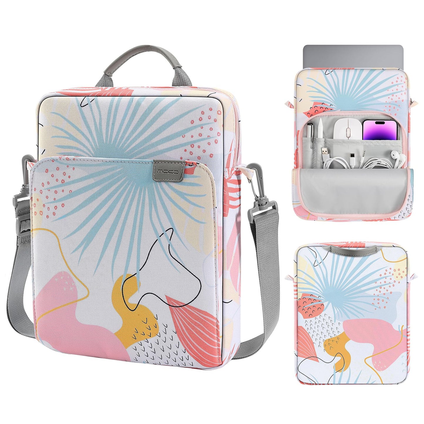 MoKo 15 Inch Laptop Sleeve Bag Fits New Mac Air 15" M5 2026, Mac Pro 14" M5/M5 Pro/M5 Max 2026, Galaxy Tab S9 Utra 14.6" 2023, Handle Carrying Case with Shoulder Strap, Tropical Leaf
