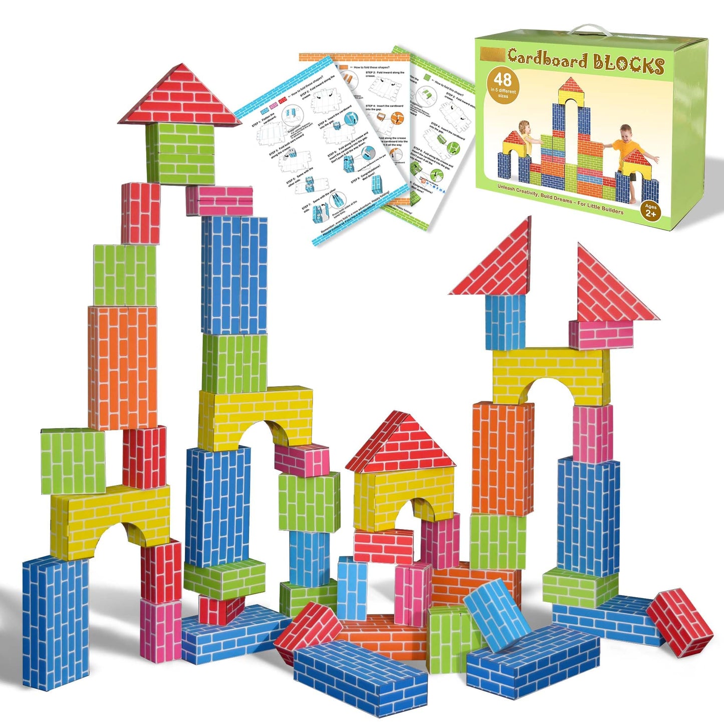 Cartboatoy 48-Pack Cardboard Building Blocks for Kids: 26/36/48 Jumbo Gifts Heavy Duty Develop Creative Thinking Spatial Reasoning Easy to Assemble