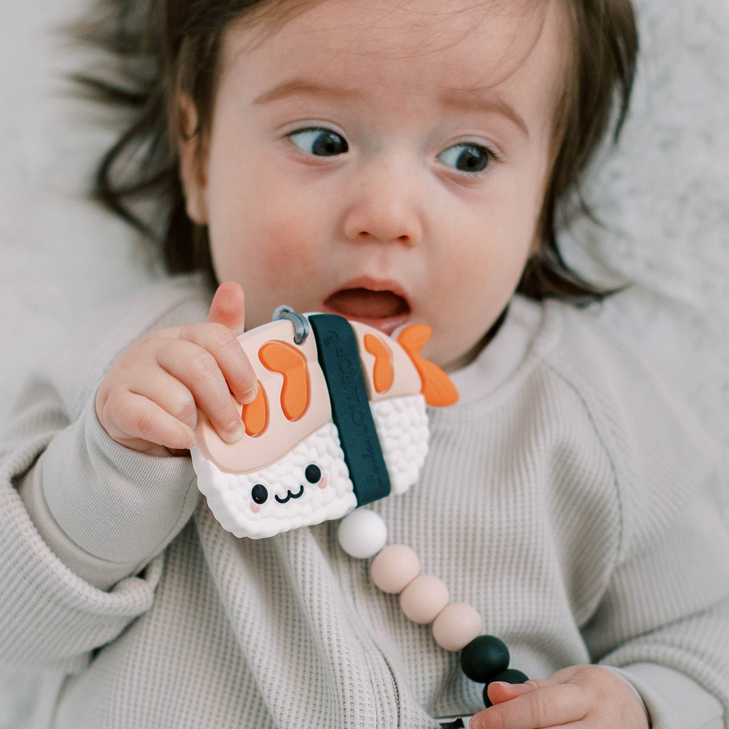 Silicone Teether – Food-Grade, BPA-Free Teething Relief Toy for Babies – Safe, Durable & Easy-to-Hold Infant Teether – Textured Sensory Toy for Soothing Sore Gums - EBI Sushi