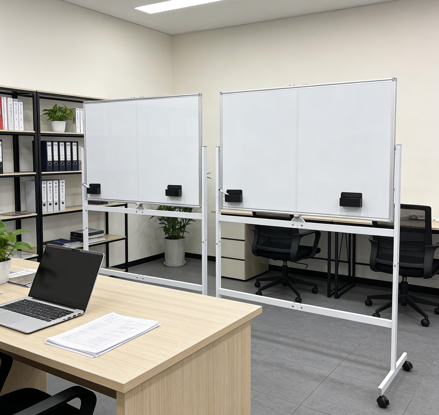 Large Rolling Magnetic Whiteboard on Wheels, 48" x 32" Double-Sided Mobile White Board with Stand, Portable Standing Dry Erase Board Easel with Lockable Wheels for Home Office Classroom School White