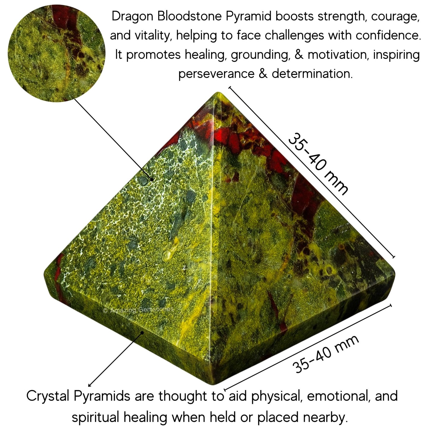 Amazing Gemstone Dragon Bloodstone Pyramid Crystal Healing Stones - 1.5" Great Pyramid Figurine of Natural Stone Pyramid for Meditation, Reiki, Chakra Balancing and Crystal Pyramids Grid