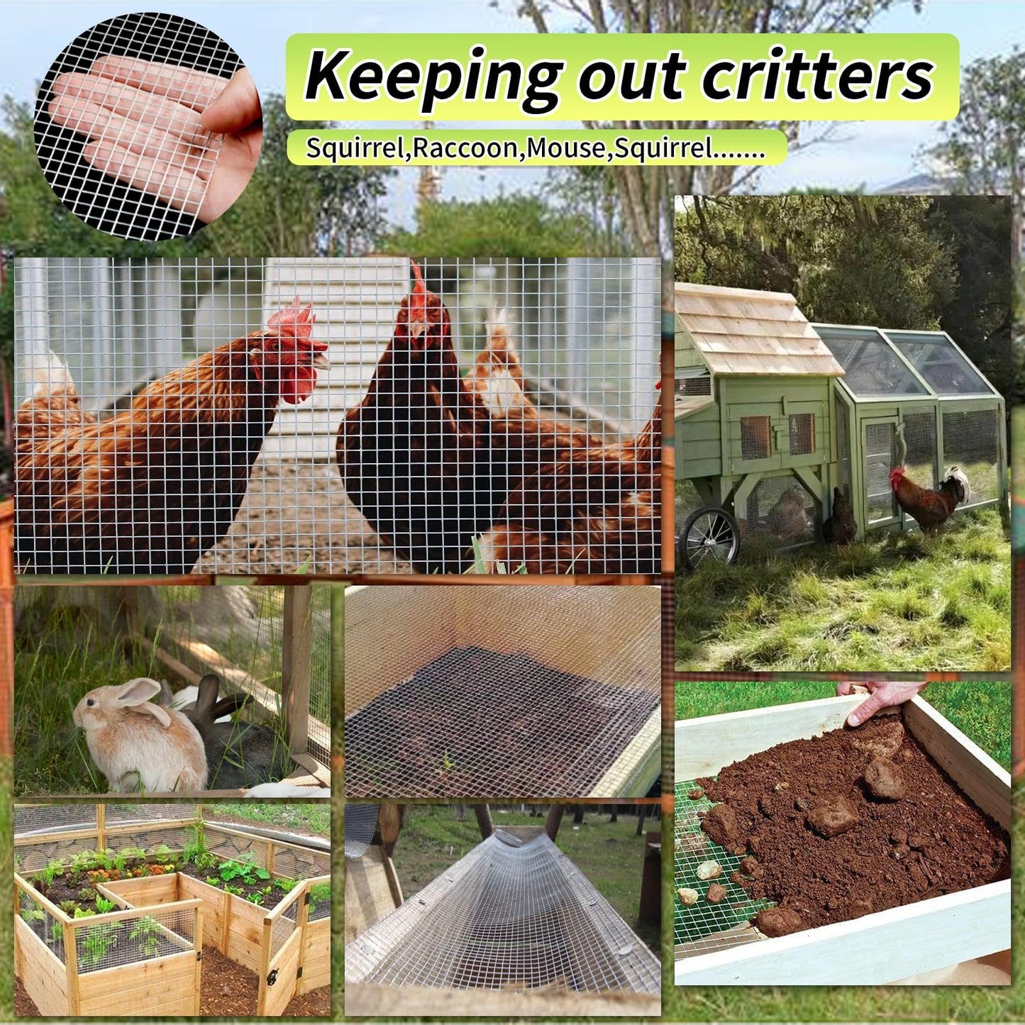 Hardware Cloth 12'' x 10' 1/4 in Galvanized Wire Mesh Roll (23 GA) Chicken Wire Fence Roll for Chicken Pen/coop Fences, Screen mesh, Rabbit/Snake Fences, Poultry enclosures, Handicraft Ma
