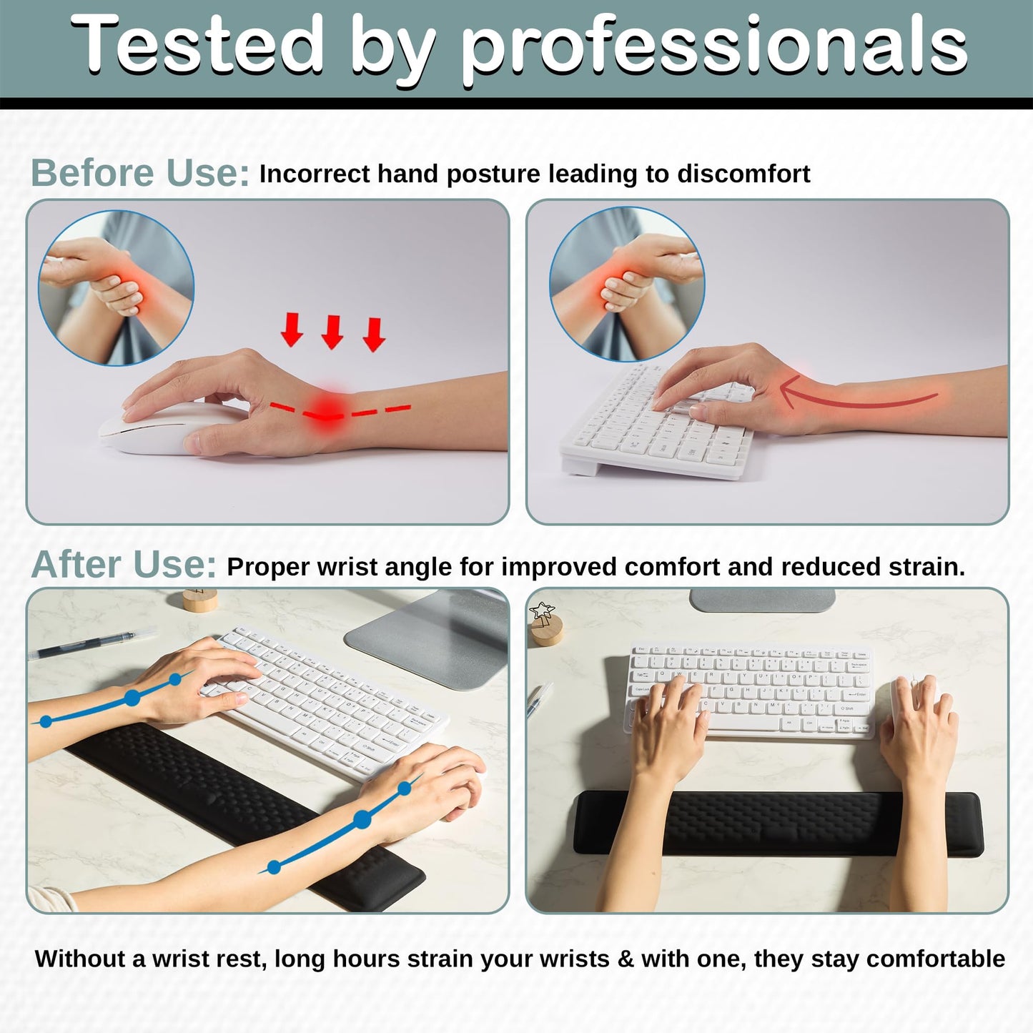 Ergonomic Memory Foam Keyboard Wrist Rest Pad, Extra-Wide Black, Soft Non-Slip Arm Cushion for Computer, Laptop & Desk | Pain Relief & Typing Comfort for Office & Gaming Use