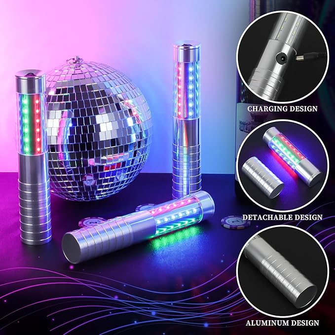 6 Pieces RGB LED Strobe Baton Light Rechargeable Bottle Service Sparklers Stick Reusable Champagne Bottle Handheld LED for Club Stage Nightclub Party Concert Event Bar Outdoor - Silver