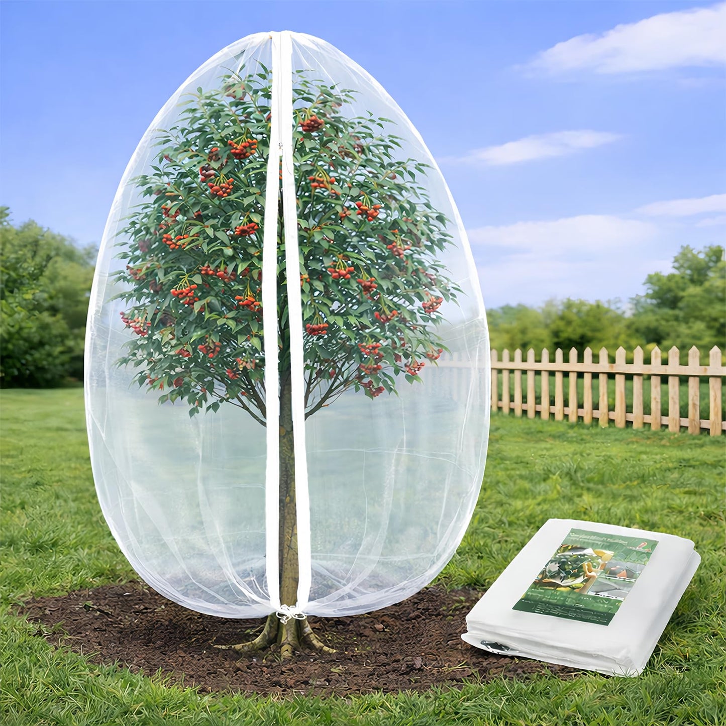 Jevrench 1 Pack 6.5 x 6.5ft Garden Netting for Plants, Fruit Tree Netting with Zipper & Drawstring, Bird Netting for Garden Protection, Blueberry Bushes, Tomato Plants & Fruit Trees