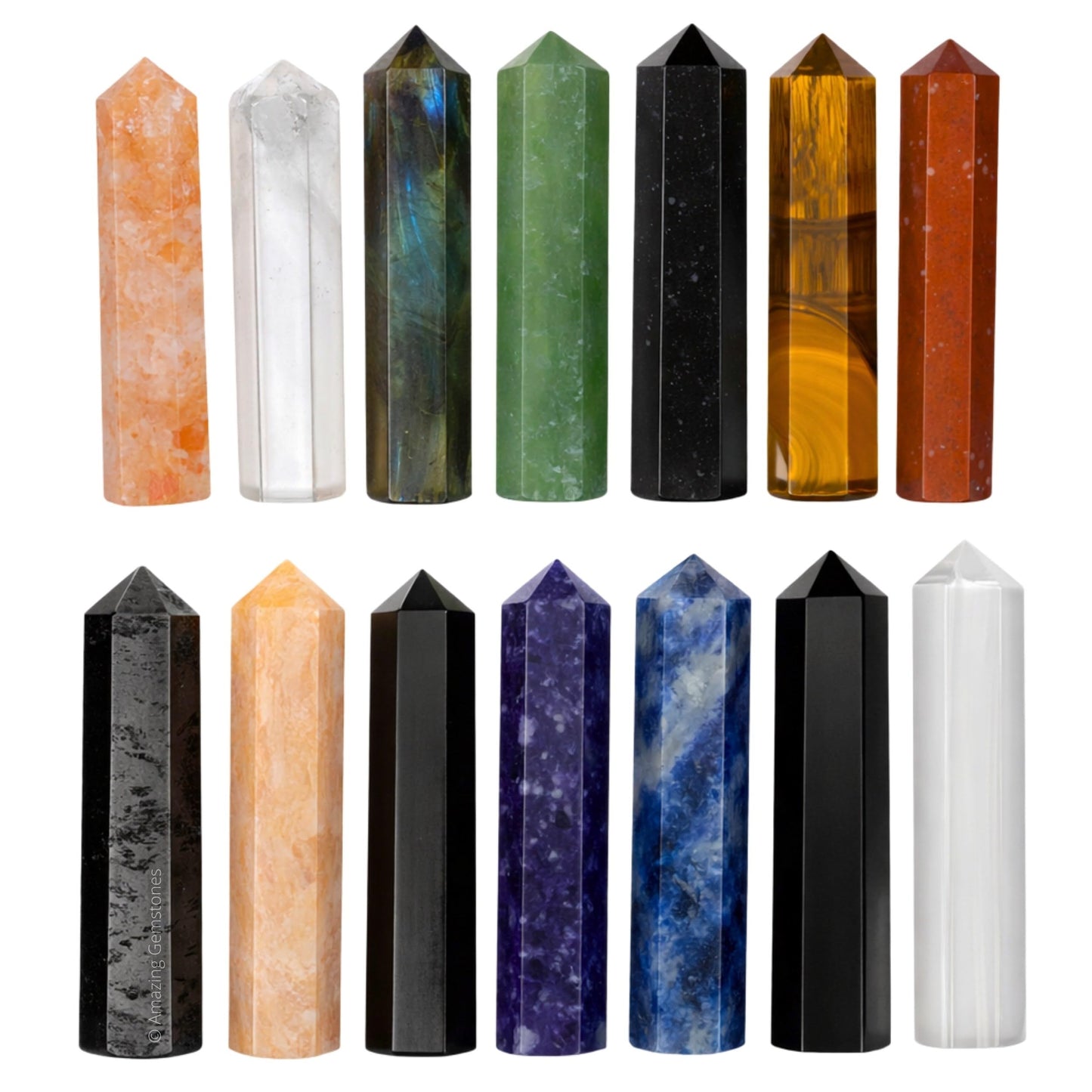 Amazing Gemstone Crystal Points Mix 14 Pcs Healing Crystals and Stones - Hexagonal Healing Point Bulk Crystals for Crafts - Premium Gemstones and Crystals