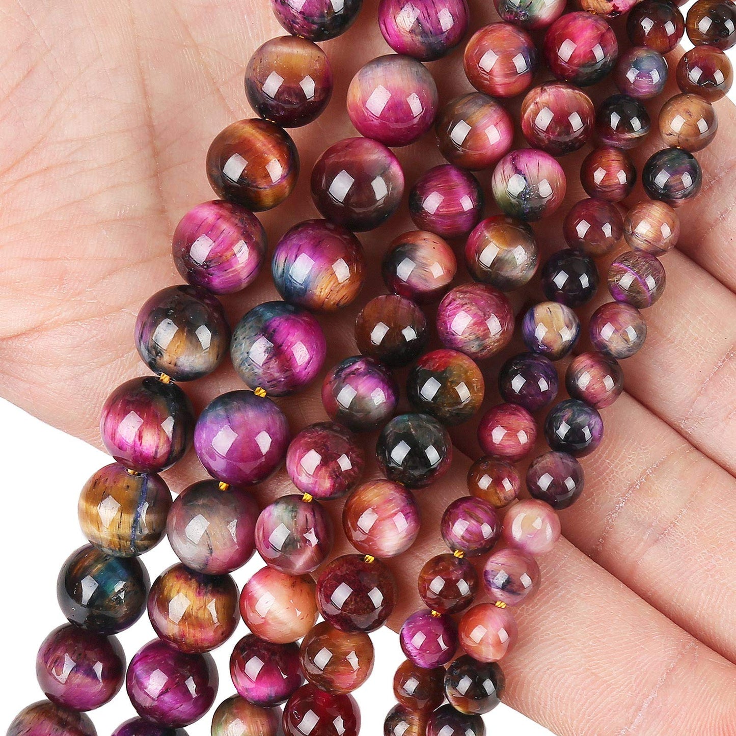 Natural Multi-Color Tiger Eye Beads, Grade AAA Gemstone Round Loose Beads 10MM 40PCs Bulk Lot Options, Semi Precious Stone Beads for Jewelry Making