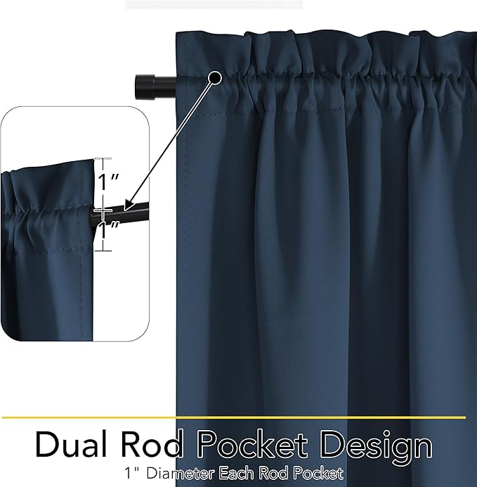 NICETOWN 100% Blackout Door Curtain Thermal Insulated Privacy Curtain for French Front Door with Tieback, Room Darkening Window Covering for Kitchen, W25 x L64, 1 Panel, Navy