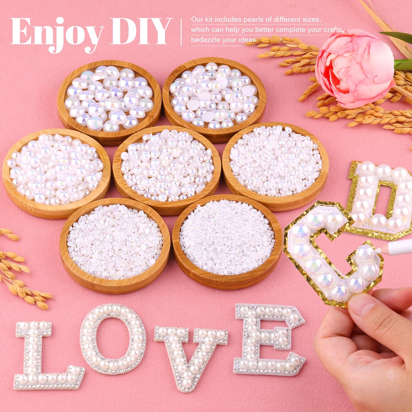 11000Pcs Flatback Pearls for Crafting (White AB), Assorted Size 2/3/4/5/6/8/10mm Non Hotfix Half Pearl, Bedazzling Bead for DIY Crafts Clothing Tumblers Mugs Shoes Fabric Embellishment Nail Art Makeup