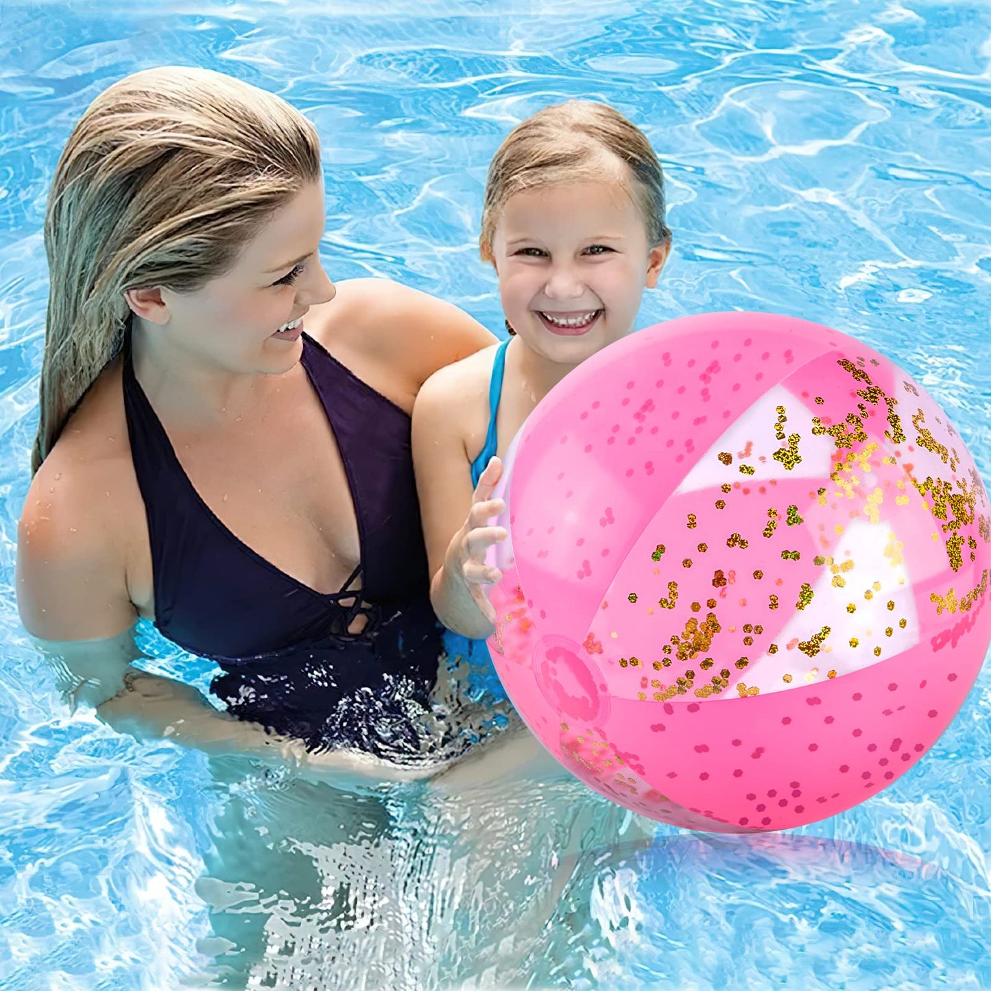 AMOR PRESENT Beach Ball, 16" Glitter Inflatable Beach Balls for Kids & Toddlers Pool Game, Summer Party Favors
