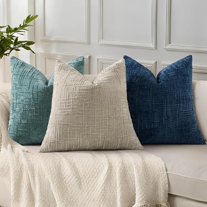 decorUhome Fall Light Brown Chenille Throw Pillow Covers 16x16 Set of 2 Thick Textured Slubby Couch Pillow Covers Farmhouse Accent Modern Neutral Decorative Pillow Cases for Bed Sofa Living Room