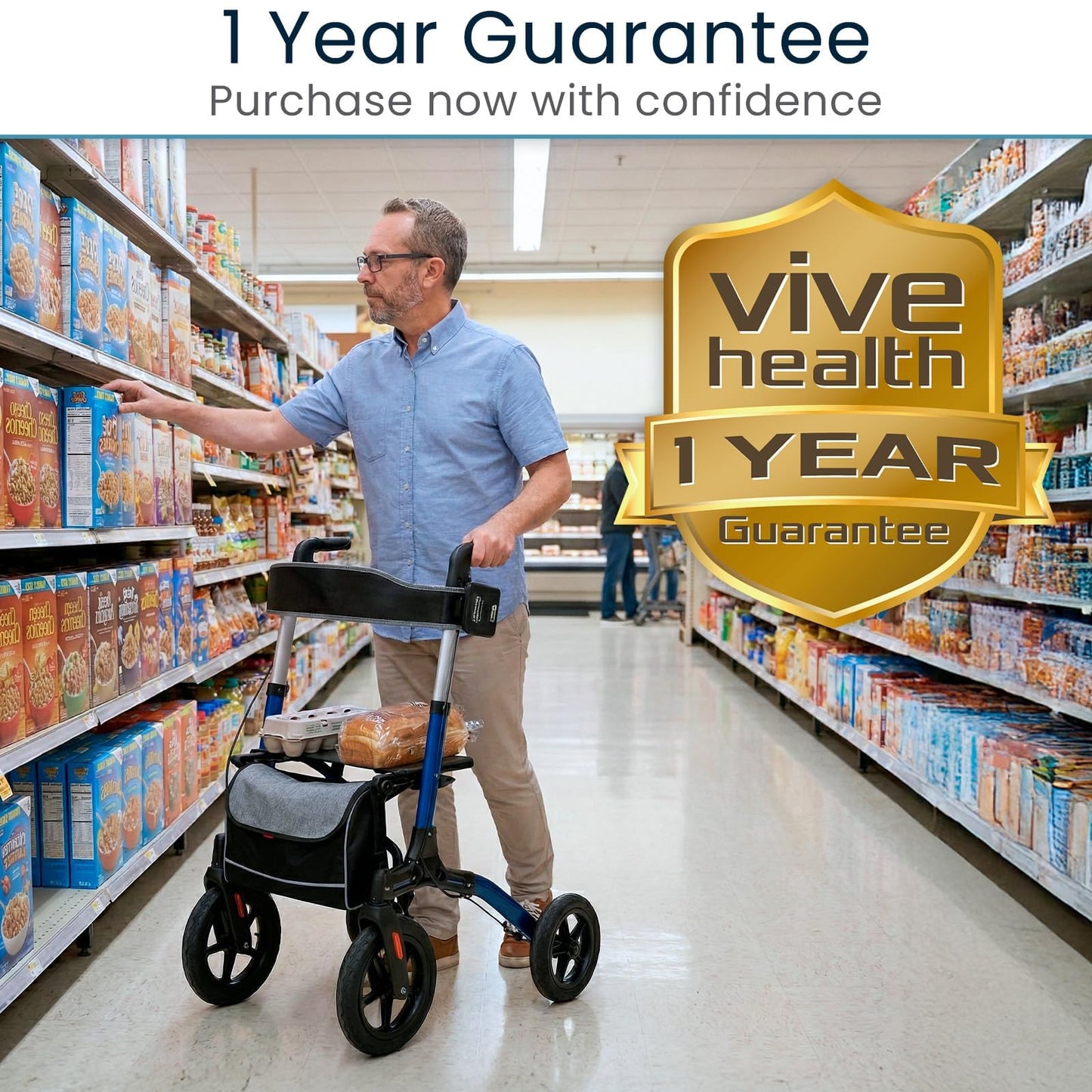 Vive All-Terrain Rollator Walker with 12” Pneumatic Wheels - Padded Seat & Backrest, Lightweight Outdoor Rolling Walker with Big Wheels - Foldable with Height Adjustments