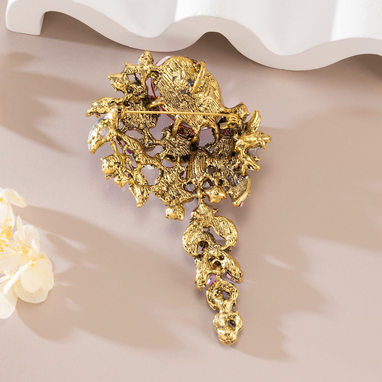 SELOVO Long Brown Flower Brooch Pin for Women Wedding Party Brooch Pendant