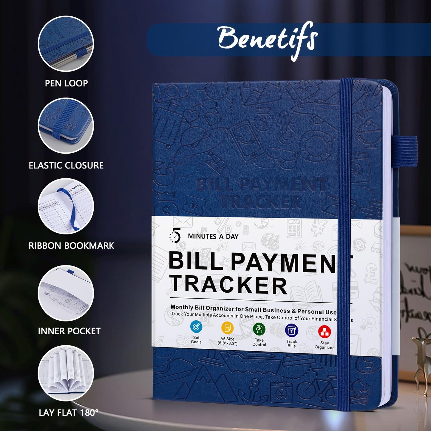 Bill Tracker Notebook - Monthly Bill Organizer & Planner for Personal Budgeting Financial, Payments Checklist Organizer Used Easily for Senior Home Office, 5.8" x 8.5", Navy Blue