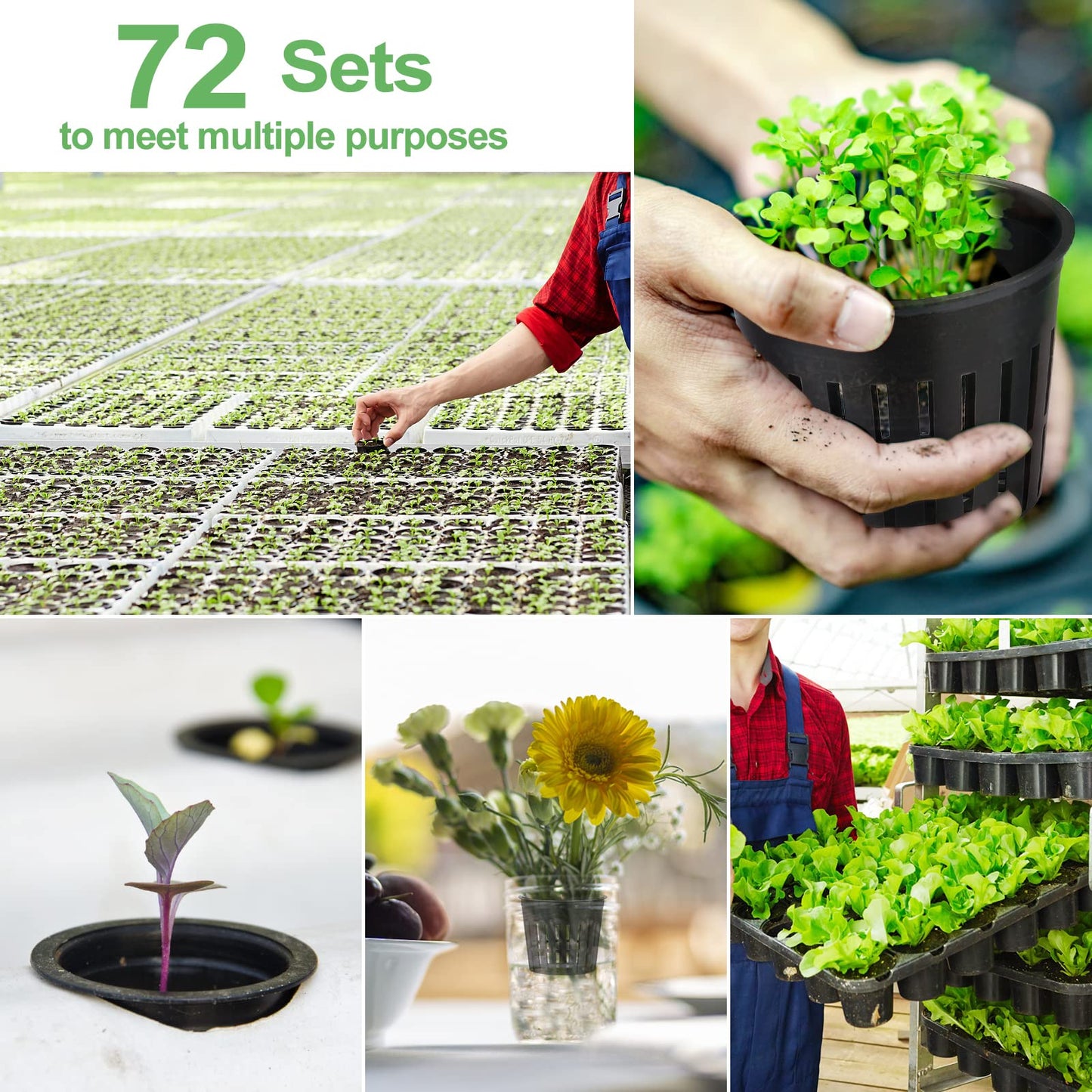 Reeooue 72 Sets Rockwool Cubes and Net Pots, 1.2 * 1.2 * 1.5 inch Rock Wool 72 Plugs & 72-Pack 2inch Net Cups for Hydroponics Growing Systemm, Garden Tower Supplies