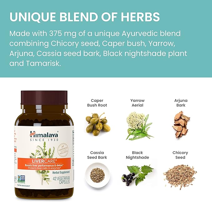 Himalaya LiverCare, Liver Cleanse and Detox, Herbal Supplement for Liver Support, Enhances The Detoxification Process, Liver Cleanse Formula, 375 mg, 90 Capsules, 45 Day Supply