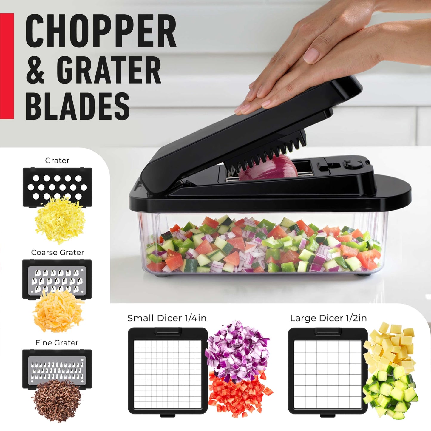 Mueller Pro-Series 10-in-1, 8 Blade Vegetable Chopper, Mandoline Slicer, Onion Mincer, Cutter, Dicer, Veggie Chopper with Container, Kitchen Essentials & Gadgets, House Warming Gifts New Home, Black