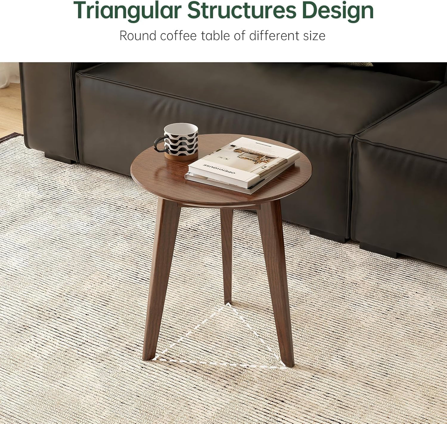 Vadisun 100% Solid Oak Round Side Table, Small Table w/Stable Frame, Round End Table, Small Side Table for Living Room, Bedroom, Couch(Walnut, 17.71" D x 19.68" H)